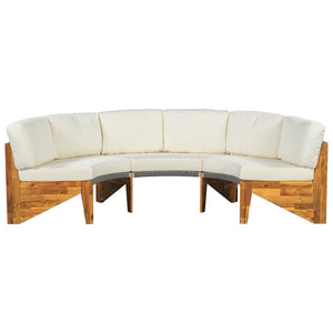 English Elm U_style Circular Patio Sofa Set Pp Rope Woven Steel Frame Acacia Wood Resort Lounge Beige WY000468AAA