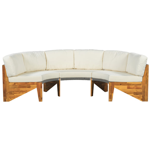 English Elm U_style Circular Patio Sofa Set Pp Rope Woven Steel Frame Acacia Wood Resort Lounge Beige WY000468AAA