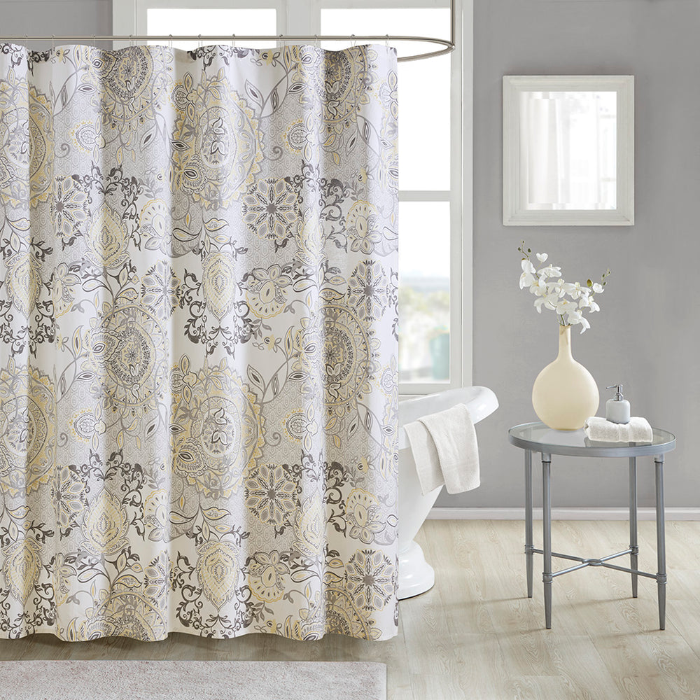 JLA Home Madison Park - Printed Cotton Isla Shower Curtain 72x72 — Watercolor Floral Medallion, OEKO-TEX, Machine Washable Elegance MP70-8150