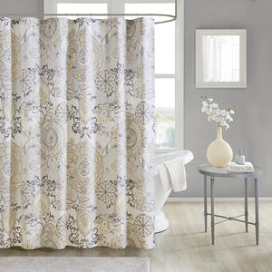 JLA Home Madison Park - Printed Cotton Isla Shower Curtain 72x72 — Watercolor Floral Medallion, OEKO-TEX, Machine Washable Elegance MP70-8150