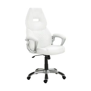 English Elm Upholstered White Leatherette Office Chair with Headrest, Contoured Back & Adjustable Height on Casters B016P381003