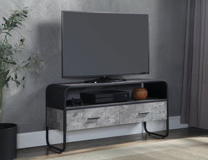 English Elm Raziela Modern Concrete Gray TV Stand with Black Metal Frame, Curved Edges, 42" Max, 2 Drawers Storage B2726P272968