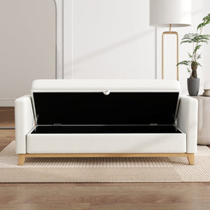 English Elm 66 Inch Sherpa Upholstered Storage Bench with Fluted Wood Base and Bolster Pillows Beige+Natural W1658P446112