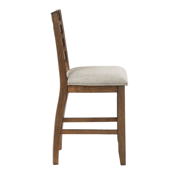English Elm Counter Height Ladder-Back Chairs Set of 2 in Traditional Cherry Finish with Beige Padded Seats, 25.5" Seat Height, Arts & Crafts Appeal B011P263745