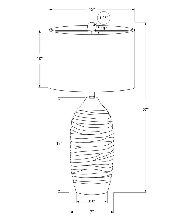 English Elm Lighting, Textured 27" Grey Resin Table Lamp with Ivory Linen Drum Shade, 3-Way Switch, Modern Accent B2710P220139
