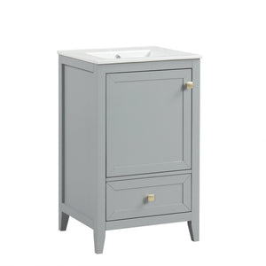English Elm 20" Compact Bathroom Vanity Grey Mdf Cabinet Ceramic Sink Soft Close Storage N725P351851E