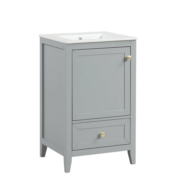 English Elm 20" Compact Bathroom Vanity Grey Mdf Cabinet Ceramic Sink Soft Close Storage N725P351851E