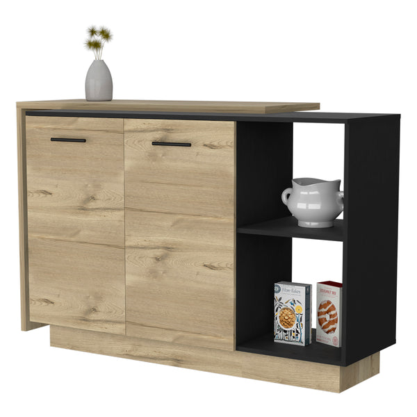 English Elm Worland,kitchen Island with Open Shelving and Wenge Finish for Modern Prep Spaces B128S00204