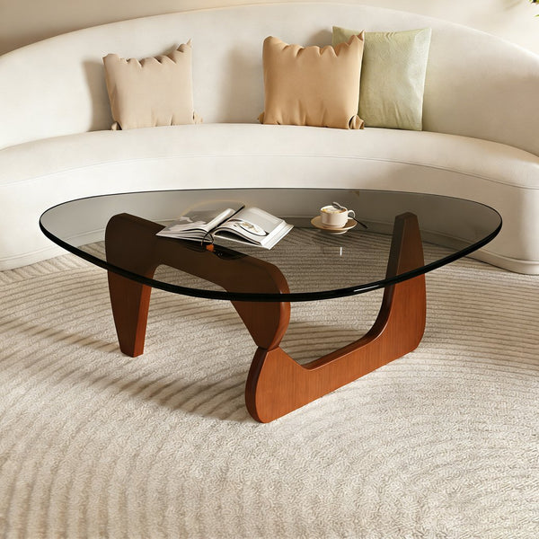 English Elm Modern Tempered Glass Top Walnut Base Coffee Table Mid Century Living Room Accent W3101P417718