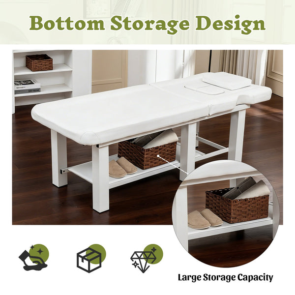 English Elm Spa Salon Massage Table Steel Frame Pu Leather Adjustable Backrest Bottom Shelf Storage W1422P382936