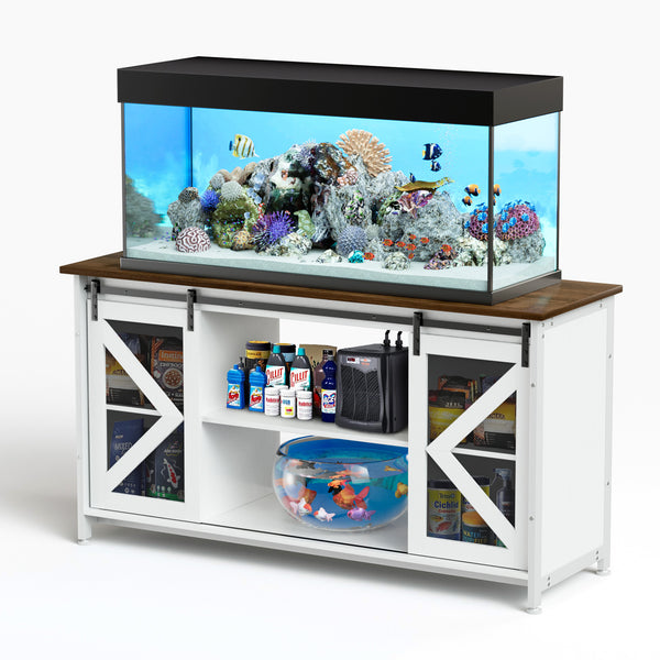 English Elm Metal Aquarium Stand with Cabinet for 80 Gallon Tank, White Storage Shelves, 1000LB Top Load Capacity, Durable Steel Frame, 58.9"L x 19.7"W x 32.6"H W1162P206000