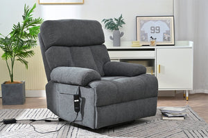 English Elm Oversized Power Lift Recliner Chair with Remote Control, Spacious Fabric Seat and Side Pocket for Comfort and Support Dark Gray W1028P261272