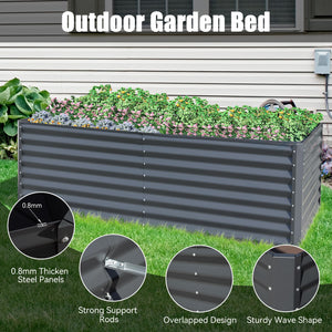 English Elm 8x4x2 Galvanized Raised Garden Bed with Rust-Resistant Steel, Open-Base Drainage, Support Rods, Safe Edges Gray W1859P197999