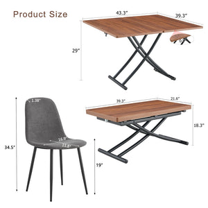 English Elm Table Multifunctional Lift Set With Walnut Finish And 4 Dark Gray Linen Chairs For Modern Living W1151S03785-GIGA