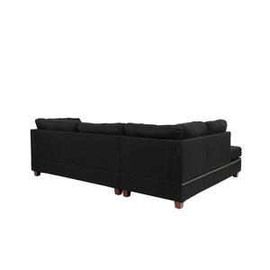English Elm Reversible Sectional Sofa with Ottoman Nailhead Trim Linen Polyfiber Living Room B016S00006