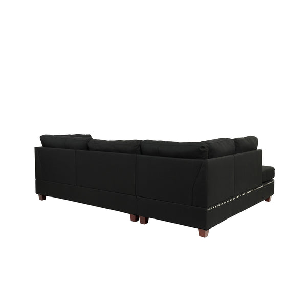 English Elm Reversible Sectional Sofa with Ottoman Nailhead Trim Linen Polyfiber Living Room B016S00006