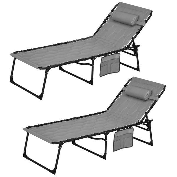 English Elm Outsunny Folding Chaise Lounge Set - 5-Level Recline, Padded Comfort, Side Pocket, Portable & Durable W2225P200626-GIGA