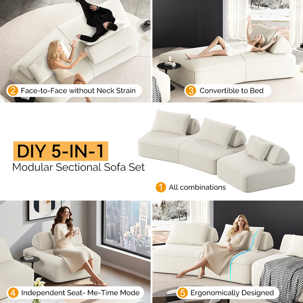 English Elm 139" Oversized Modular Chenille Sectional with Removable Backs and Deep Cloud Seating W3219S00011