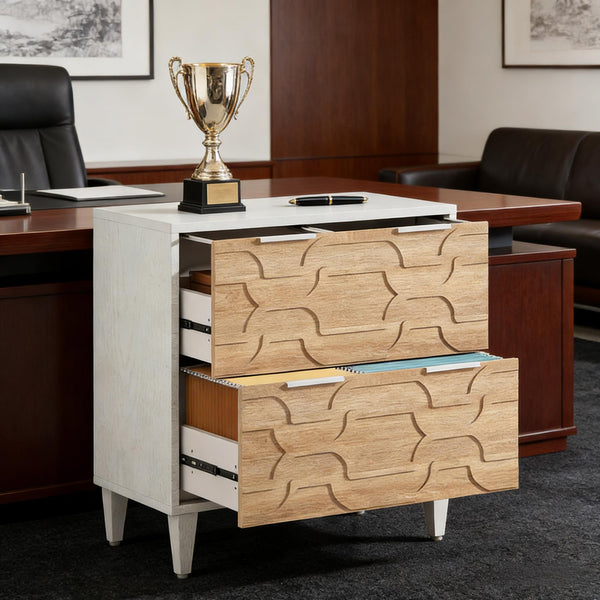 English Elm 2-drawer File Cabinet with Reinforced Top White Grey Modern Home Office Storage T3971P451351