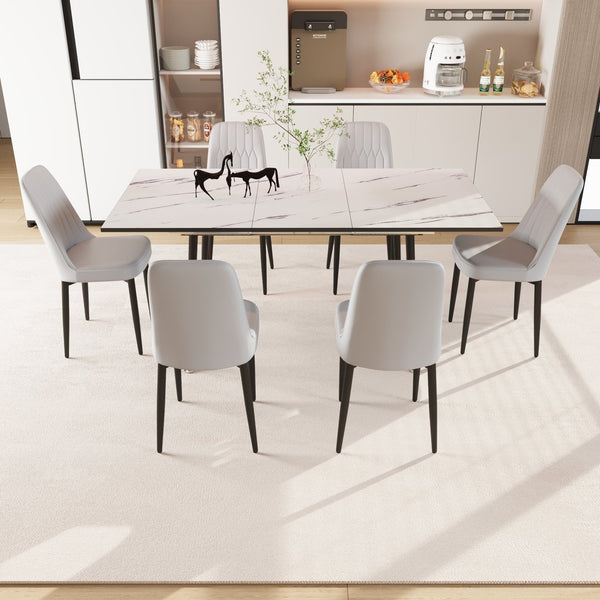 English Elm 47"-63" Expandable Dining Table Set For 2-6, Modern Design With Cushioned Chairs & Sturdy Metal Legs W2189S00262