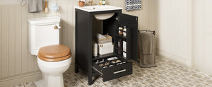 English Elm 18-Inch Modern Bathroom Vanity with Ceramic Sink, Soft-Close Doors, Divider Drawer & Adjusting Feet Black N729P334854B