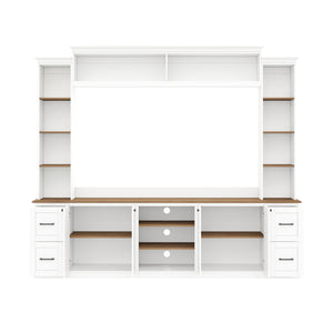 English Elm Unique Low Profile Media Console with Led Lighting Glass Shelves Fits Tvs to 105 White N721S000077K