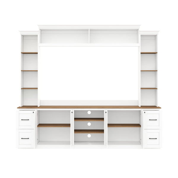 English Elm Unique Low Profile Media Console with Led Lighting Glass Shelves Fits Tvs to 105 White N721S000077K