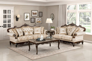 English Elm Formal Traditional Luxury Sofa Set - 2Pc Loveseat & Sofa, Cherry Finish With Elegant Gold Accents B011S01676