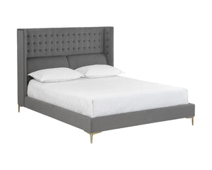 Sunpan CAIRO Bed - Queen - Luxurious Antonio Charcoal Upholstered Design with Nailhead Trim & Comfort 105565