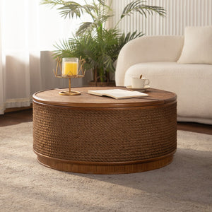 English Elm Flower-shaped Rattan Coffee Table Boho Woven Design with Hidden Lift Top Storage W3081P464721