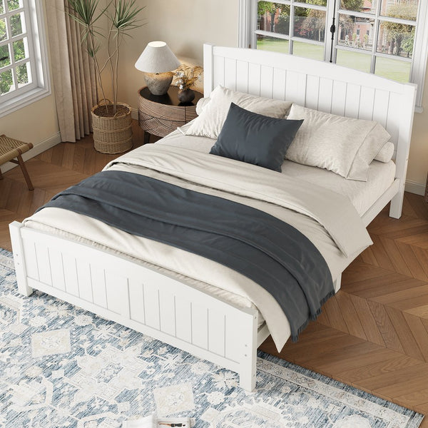 English Elm Queen Solid Wood Platform Bed Frame with Strong Support Slats, No Box Spring Needed, Modern White Finish Light White W1580P374312