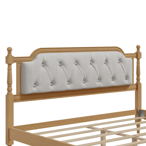 English Elm Traditional Solid Wood Bed Frame with Tufted Upholstered Headboard, No Box Spring Needed, Sturdy Support Walnut 83.1 L x 15.5 W x 5.1 H BS701P242647N