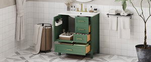 English Elm 30" Green Modern Bathroom Vanity with Ceramic Sink, Solid Wood Frame, Soft-Close Doors & Drawers N729P177787F
