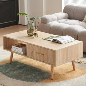 English Elm Rectangle Coffee Table With Solid Wood Legs, Modern Storage Design For Stylish Living Rooms W1265P230626-GIGA