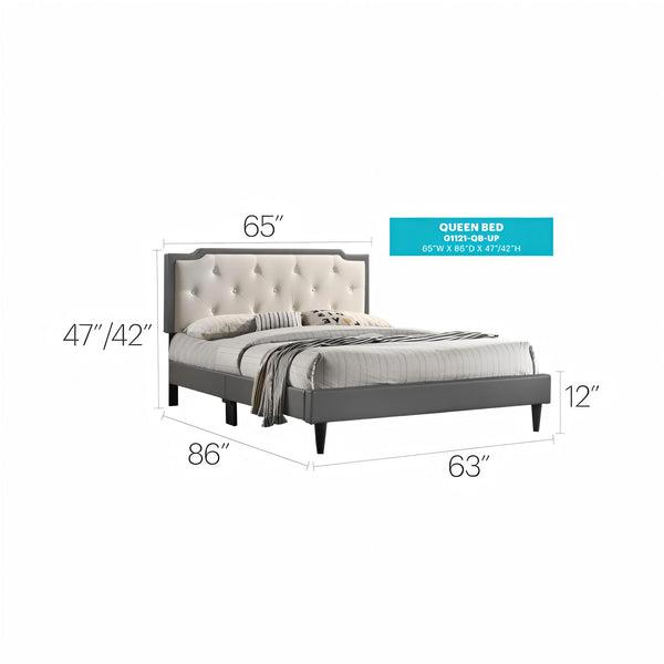 English Elm Charming Light Grey Queen Bed – Elegant Tufted Upholstery, Adjustable Headboard & Sturdy Support B078112136