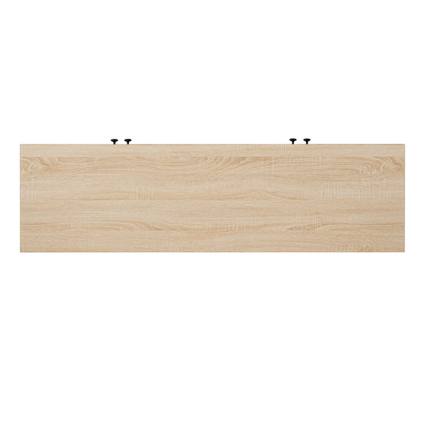 English Elm Mid-Century TV Stand with Gold-Capped Legs and Adjustable Shelves, Retro Modern 70" Media Console Natural 60 L x 19 W x 7 H B2741P398127