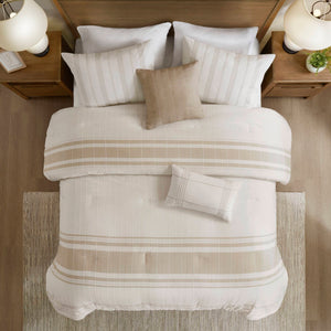 English Elm 6-piece Cotton Dobby Full Comforter Set Tropical Coastal Embroidered Pillow Accents B035P463271
