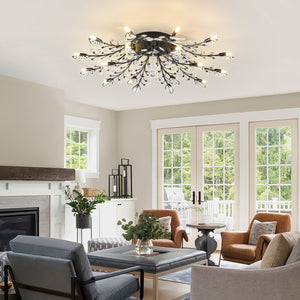 English Elm 18-light Matte Black Rectangular Chandelier Seeded Glass Farmhouse Dining Room Fixture W5008P466524