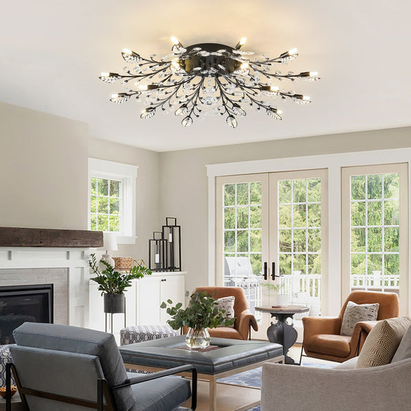 English Elm 18-light Matte Black Rectangular Chandelier Seeded Glass Farmhouse Dining Room Fixture W5008P466524