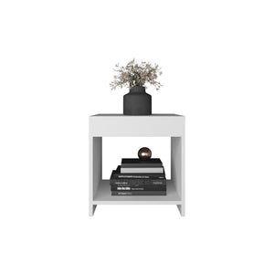 English Elm Chroma compact 16.5" tall minimalist nightstand with open shelf, durable engineered wood, space-saving design White 17.8 L x 15.8 W x 3.6 H B200P235873