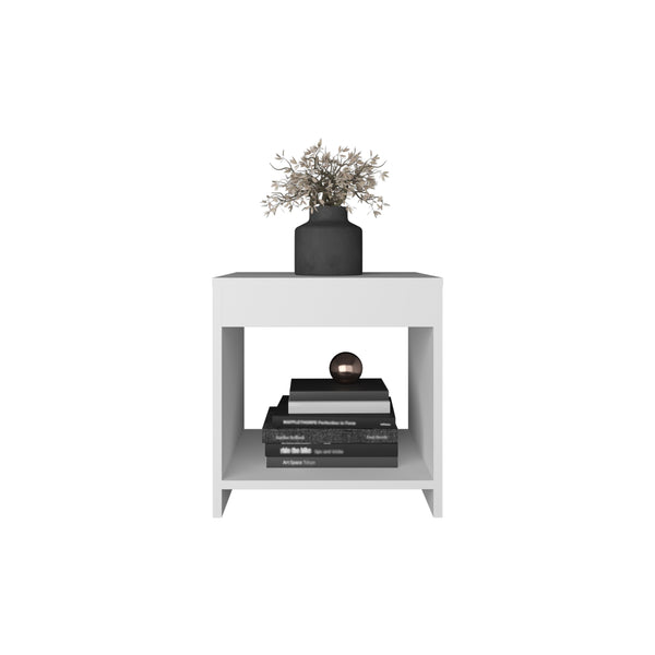 English Elm Chroma compact 16.5" tall minimalist nightstand with open shelf, durable engineered wood, space-saving design White 17.8 L x 15.8 W x 3.6 H B200P235873