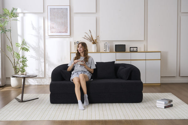 English Elm (old Sku W2231p392100) Chenille Sleeper Sofa Foldable Convertible Loveseat with Four Pillows Black W2231P466738