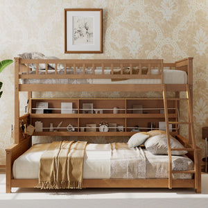 English Elm Twin Xl Over Queen Bunk Bed with Led Lighting Shelving and Pegboard Pinewood Frame Brown LT000280AAP