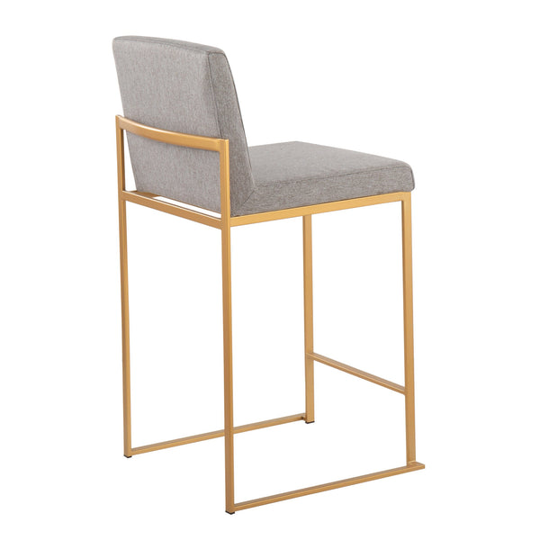 English Elm Fuji 26" High Back Counter Stool Set Of 3 In Gold Steel & Grey Fabric - Stylish Comfort For Your Home B202P221965