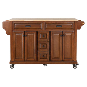 English Elm Kitchen Island durable rubberwood countertop kitchen cart on casters with towel rack, spice shelf, 5 drawers and adjustable shelving for organized meal prep and mobility Mahogany W914S00004