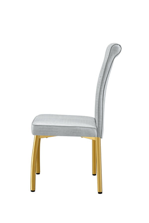 English Elm A Set of 2 Crystal Button Faux Leather Dining Chairs with Embossed Croc Texture Gold,Gray W3226P344058