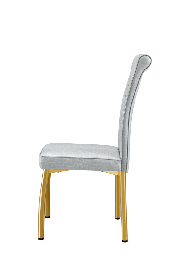 English Elm A Set of 2 Crystal Button Faux Leather Dining Chairs with Embossed Croc Texture Gold,Gray W3226P344058
