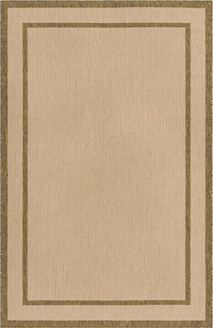 Unique Loom Outdoor Border Border Machine Made Border Rug Beige, Beige/Brown 5' 3" x 8' 0"