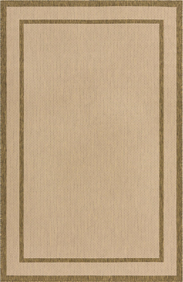 Unique Loom Outdoor Border Border Machine Made Border Rug Beige, Beige/Brown 5' 3" x 8' 0"