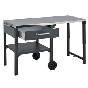 English Elm Outdoor Bbq Prep Cart Rolling Stainless Steel Grill Station with Foldable Work Surface Gray N719P407403E
